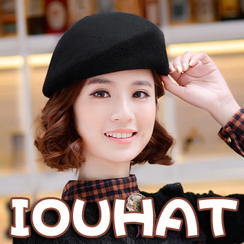 IOUHAT纯羊毛呢蓓蕾帽子韩版画家帽 女士韩版小礼帽秋冬天贝雷帽