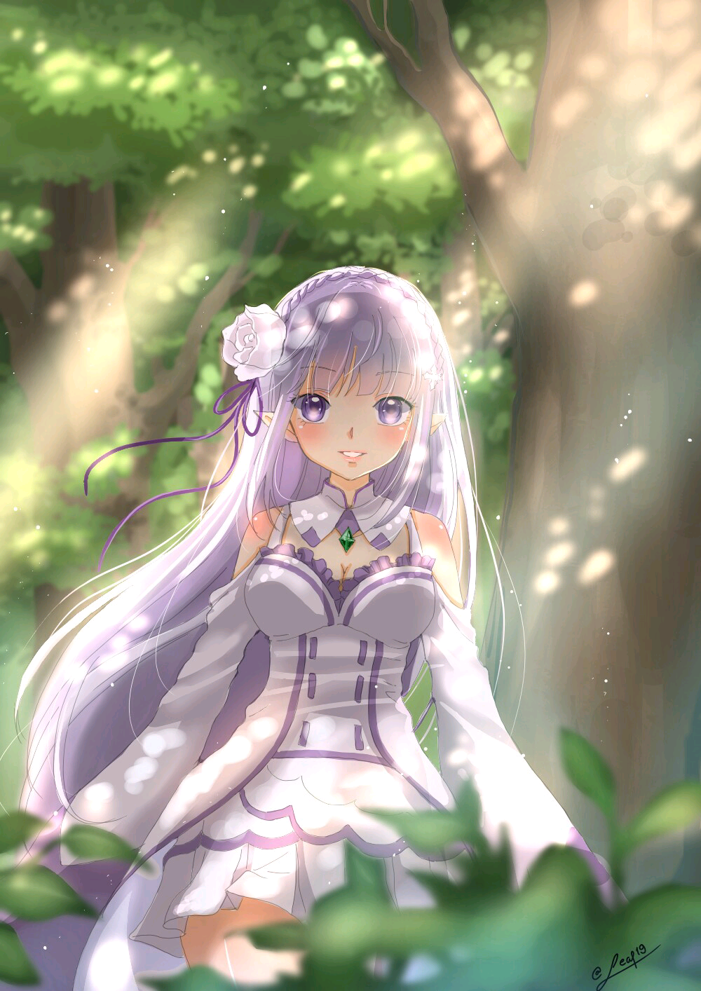 【来源P站，侵删】Emilia-tan
First trying on Medibangpaint
画师：Leaf19
艾米莉娅（亦译：爱蜜莉雅），《Re：从零开始的异世界生活》女主角。银发紫瞳，混血半精灵，银发美少女，EMT！