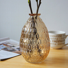 欧式淡金色蜂巢浮雕透明玻璃花瓶时尚家居客厅餐厅装饰台面花插