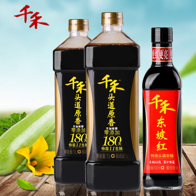 千禾酱油 特级生抽1L*2瓶+东坡红特级老抽500ml 家庭套餐量贩装