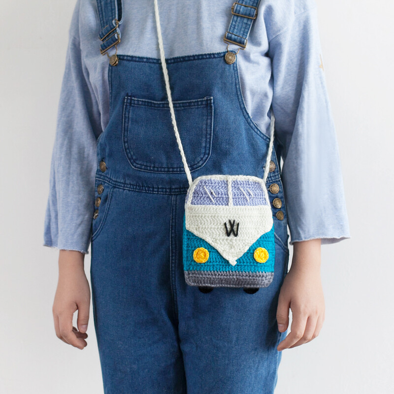 The Beard Man原创设计复古创意巴士手工针织毛线女包斜跨单肩包
