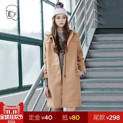 Ehyphen 外套女加厚毛呢中长款连帽女装外套4I32050