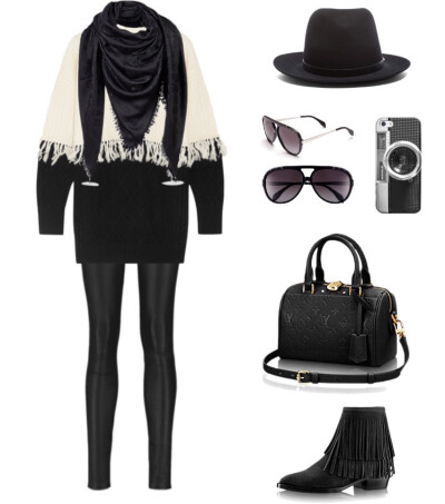 Steve J & Youi P sweater，Iris and Ink leggings，Louis Vuitton boot、shawl、bag，Rag&Bone fedora，Alexander Mcqueen sunglasses#2016