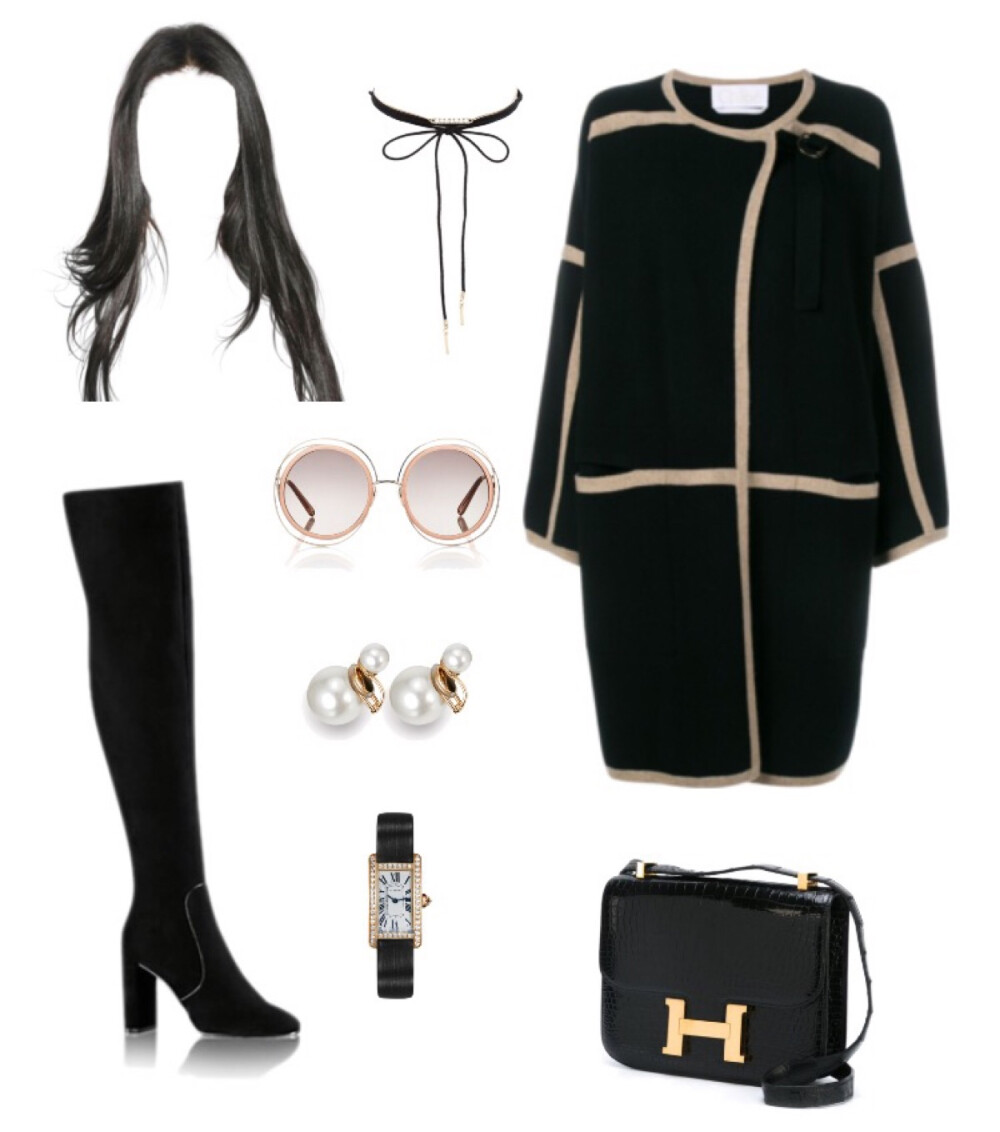 Chloe coat，Louis Vuitton boot，Hermes bag，Chloe sunglasses，Dior earrings，Cartier watch#2016