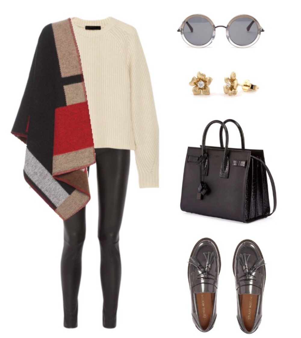 The Row sweater、Leggings、sunglasses，Saint Laurent satchel，Stuart Weitzman loafer#2016