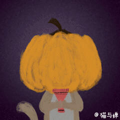 南瓜灯，boo，Halloween，万圣节角色表情。来自猫与婵（微信公众号：CATANDCHAN）有趣的gif插画，动图