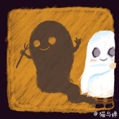 幽魂，hello，wow，Halloween，万圣节角色表情。来自猫与婵（微信公众号：CATANDCHAN）有趣的gif插画，动图