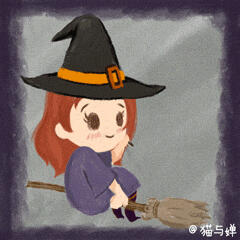 女巫，爱你哟，Halloween，万圣节角色表情。来自猫与婵（微信公众号：CATANDCHAN）有趣的gif插画，动图