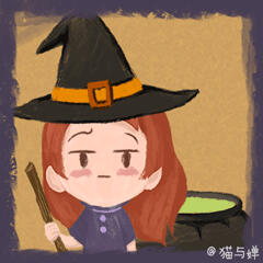 女巫，呃... Halloween，万圣节角色表情。来自猫与婵（微信公众号：CATANDCHAN）有趣的gif插画，动图