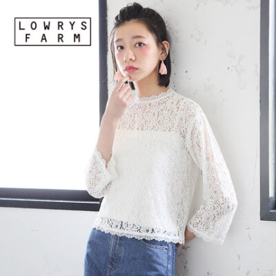 collectpoint LOWRYS FARM日系蕾丝镂空小高领长袖t恤衫女730508