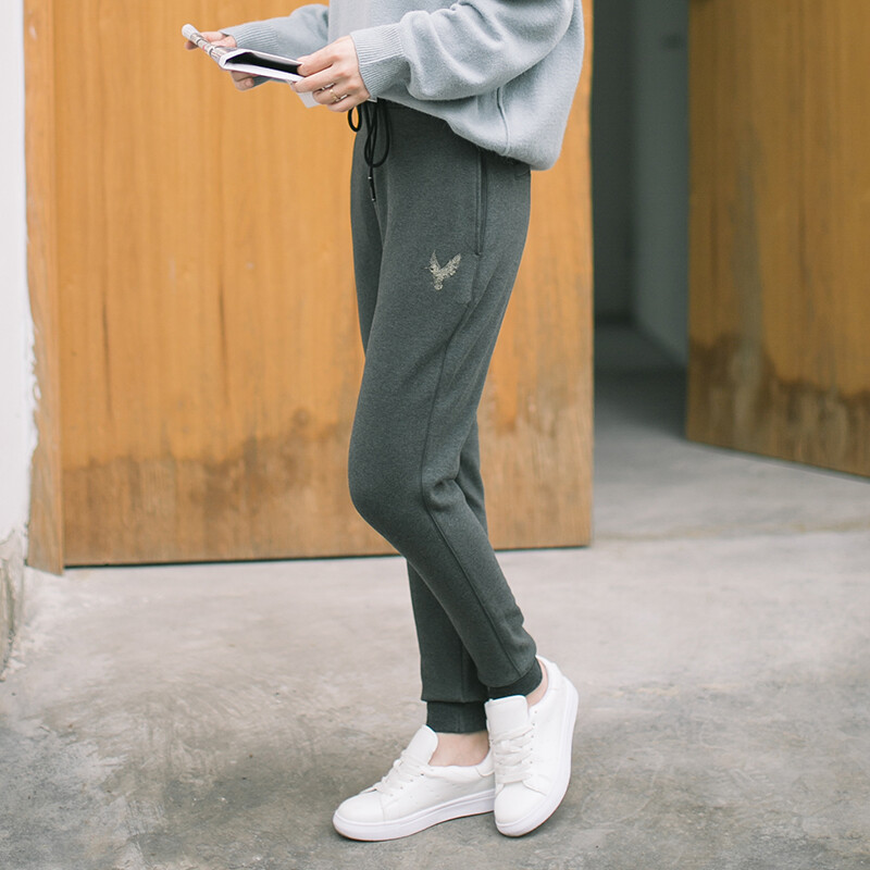 Mshop江南2016秋冬文艺清新松紧腰加绒收脚小哈伦休闲裤女