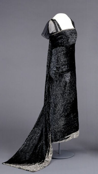 1918-20 Evening Dress silk tulle hand-embroidered with sequins, beads, rhinestones, lined with silk satin