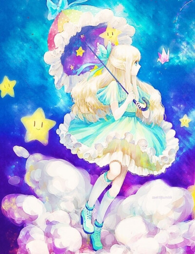 可爱 星空 动漫 美少女 云端 梦幻 