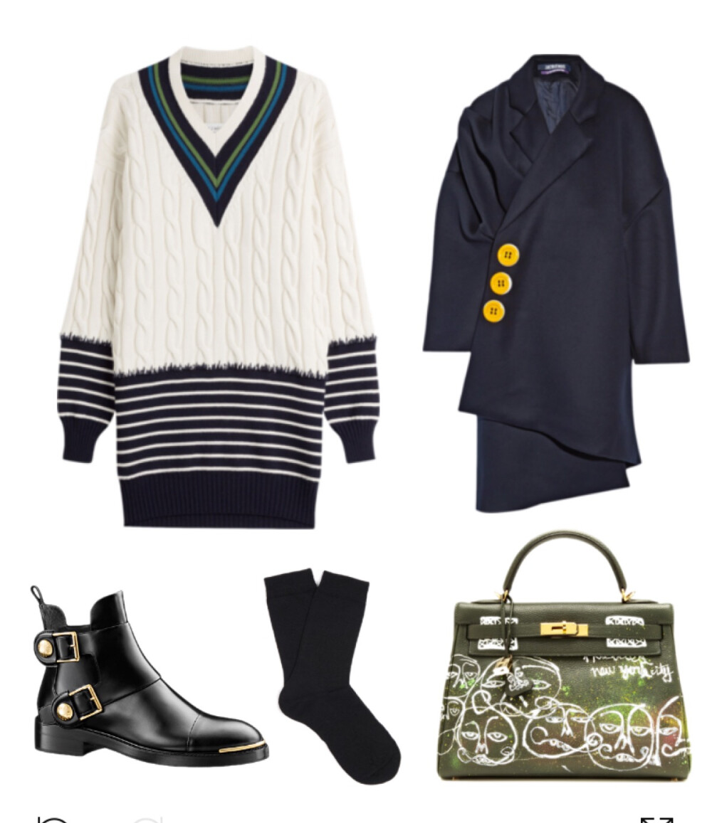 Maison sweater，Jacquemus coat，Loui Vuitton boot，Hermes vintage bag#2016