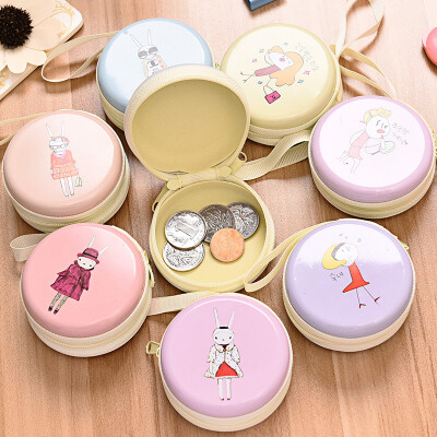 韩版可爱创意圆形耳机钥匙硬币袋零钱包学生儿童男女卡通铁盒配件