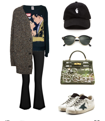 Isabel Marant cardigan，Squeeze sweatshirt，Mother jeans，Hermes bag，Golden Goose sneaker#2016