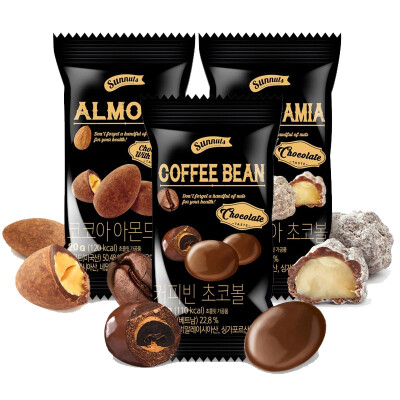 韩国进口零食 咖啡豆巧克力扁桃仁夏威夷果混合口味20gX6袋
