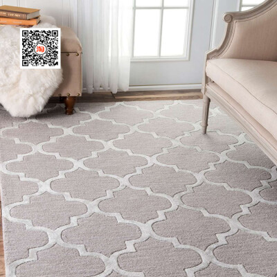 暖灰色几何菱形高档纯羊毛地毯欧式优雅卧室床边客厅茶几走廊地垫