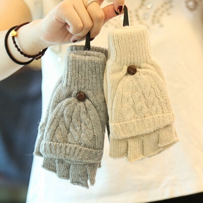 天天特价 秋冬季韩版女士可爱毛线针织手套 学生冬天半指加厚保暖