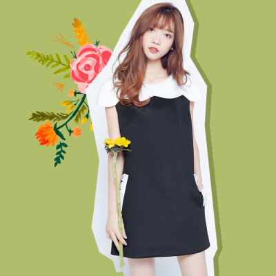 BCDK甜美韩风原创女装 花朵系列H型太空棉连衣裙显瘦花瓣拼接短裙