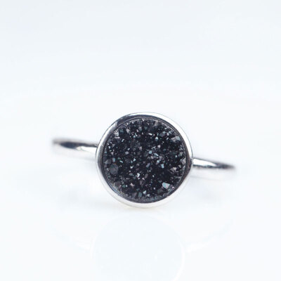 ！加拿大进口Ringa StarIng天然黑晶簇 925银可调节女款戒指