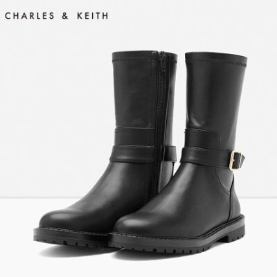 CHARLES&KEITH女鞋 CK1-90580074 欧美风时尚扣带高筒靴