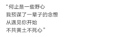 “何止是一些野心
我预谋了一辈子的念想
从遇见你开始
不共黄土不死心”