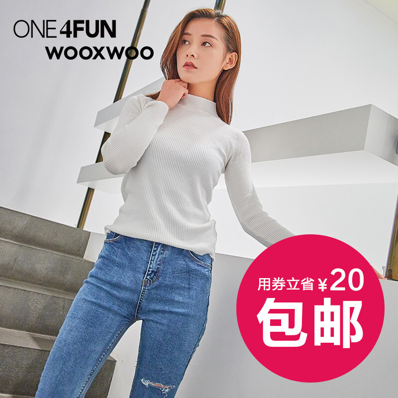 【ONE4FUN】WOOXWOO秋冬半高圆领套头打底长袖针织衫毛衣