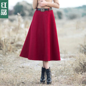 红念毛呢半身裙秋冬a字裙女中长款 2016大摆长裙修身打底裙子