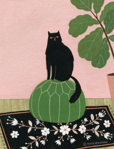 cats & plants 插画 Yelena Bryksenkova