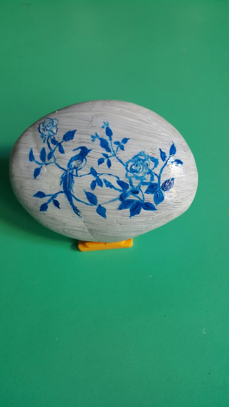 我的石头画富贵牡丹(青花）