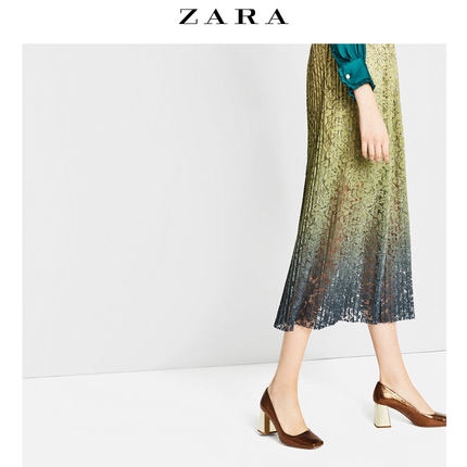 ZARA 女鞋 裂纹效果真皮中跟鞋 15217101091