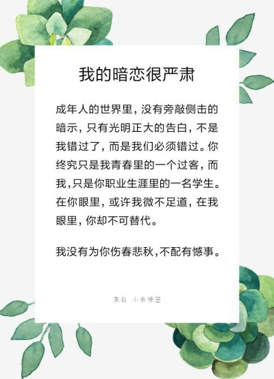 我没有为你伤春悲秋，不配有憾事。