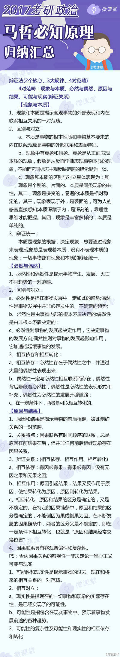 【2017考研政治马哲必知原理归纳】考研政治中 马哲所占比重较大 是命题热点和重点 但其所涉及到的概念比较抽象且易混淆 因此难度还不低 小编甲2.0整理归纳了马哲必知原理↓↓考研的宝宝们 赶紧抱走 希望对你…