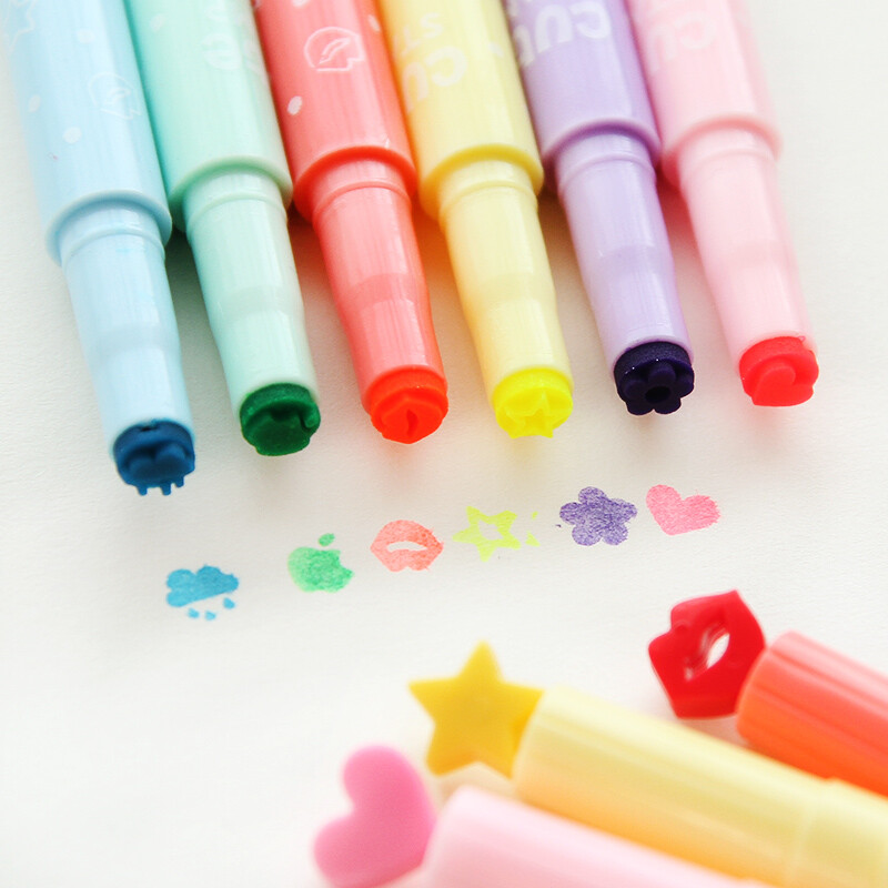 韩国文具糖果色印章荧光笔 固体荧光笔 彩色记号笔重点标记笔蜡笔