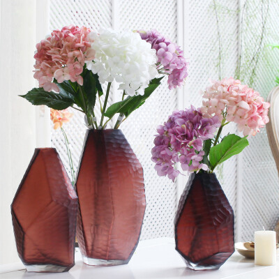 西西里 现代简约磨刻玻璃花瓶 人工吹制彩色花器北欧简洁家居摆设