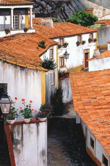 欧洲画家 JB Berkow 清新的水彩庭院风景绘画