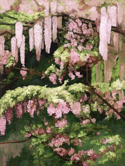 欧洲画家 JB Berkow 清新的水彩庭院风景绘画