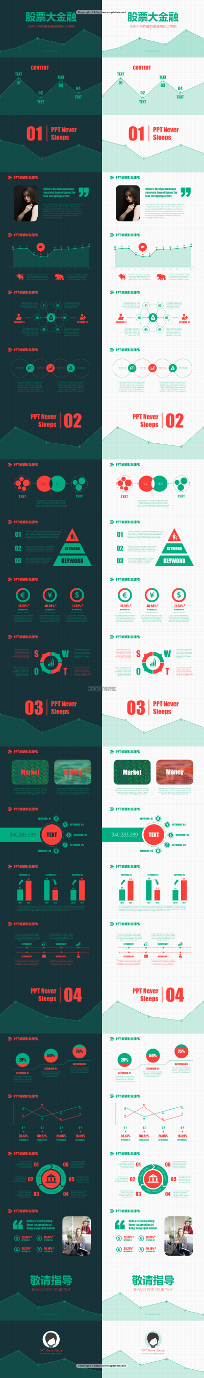 【扁平化】金融股票行业通用商务模板（红绿深浅双套）PPT模板