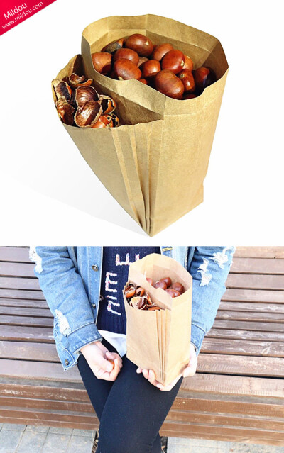 自带分层的糖炒栗子纸袋，让你更轻松又环保的存放果壳。