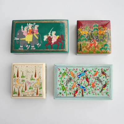 缅甸手工手绘木漆首饰盒 手作花鸟森林木漆盒 首饰盒