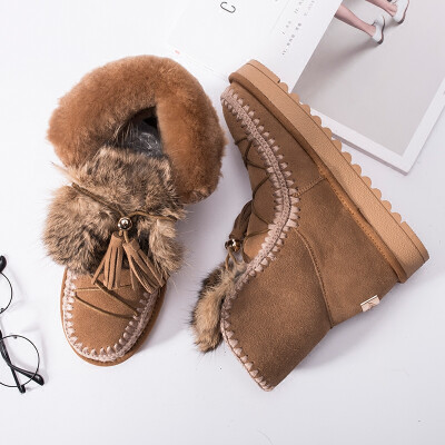 冬季文艺内增高雪地靴女皮毛一体加厚韩版保暖防滑牛皮靴子