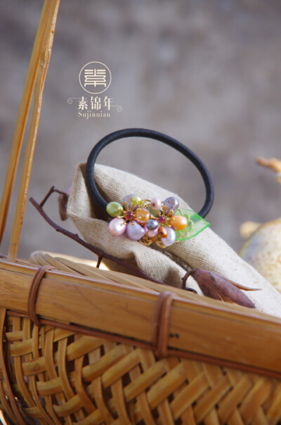 多色多彩珍珠花朵石榴石花蕊发绳发圈