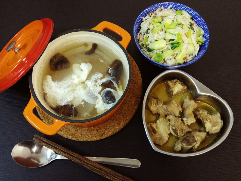 冬菇冬瓜蛋白湯，清蒸排骨，菜飯，33