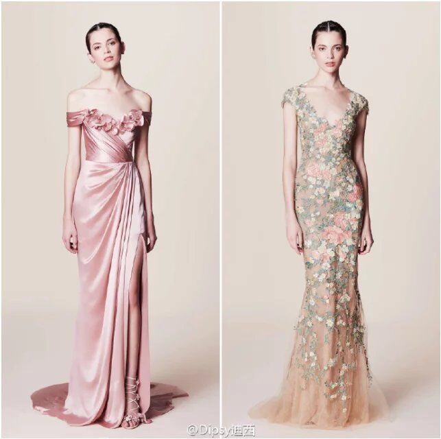 Dipsy迪西 Marchesa Resort 2017┃珠片宝石流苏羽毛，手工制作而成的3D立体花卉刺绣～设计师这一季要讲述的是纸醉金迷的拉斯维加斯夜场派对～灵感来自95年Martin Scorsese执导的美国电影《赌城风云》～色调通过午夜的蓝，妖魅的紫所发散～[图片][图片][图片]