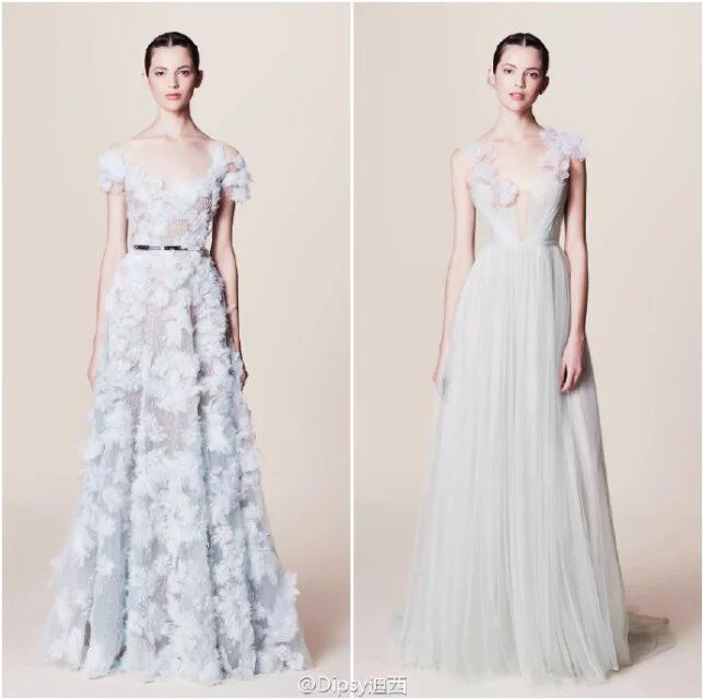 Dipsy迪西 Marchesa Resort 2017┃珠片宝石流苏羽毛，手工制作而成的3D立体花卉刺绣～设计师这一季要讲述的是纸醉金迷的拉斯维加斯夜场派对～灵感来自95年Martin Scorsese执导的美国电影《赌城风云》～色调通过午夜的蓝，妖魅的紫所发散～[图片][图片][图片]