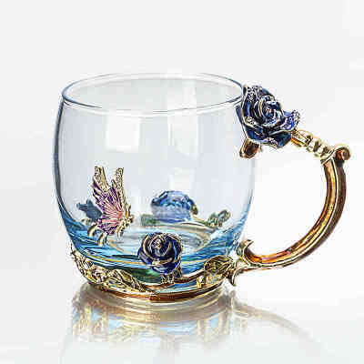 珐琅彩蓝玫瑰系列の花茶玻璃杯