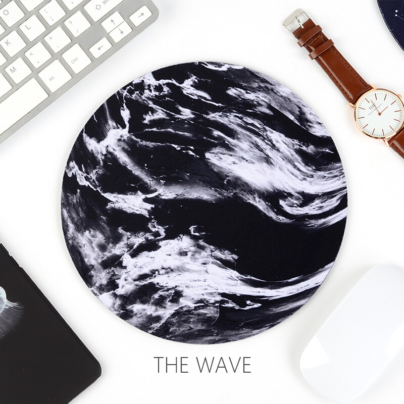 创意独家海浪黑色圆形布面苹果联想索尼三星surface防滑鼠标垫