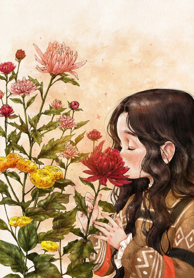 不同的季节，不同的花朵，适当的时候，就会盛放 ~ 来自韩国插画家Aeppol 的「森林女孩日记-2016」系列插画。