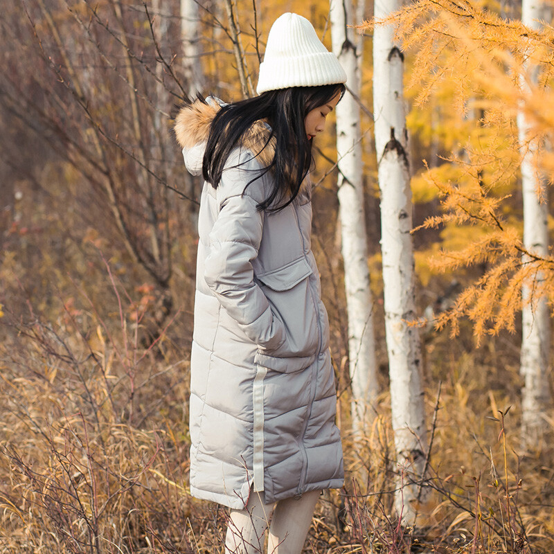 冬季大毛领韩版羽绒服女中长款过膝修身加厚连帽学生棉衣外套